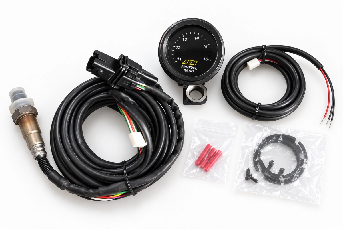 AEM wideband air fuel ratio gauge kit with oxygen sensor and wiring