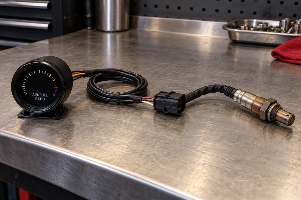Wideband AFR gauge oxygen sensor and wiring layout for installation planning