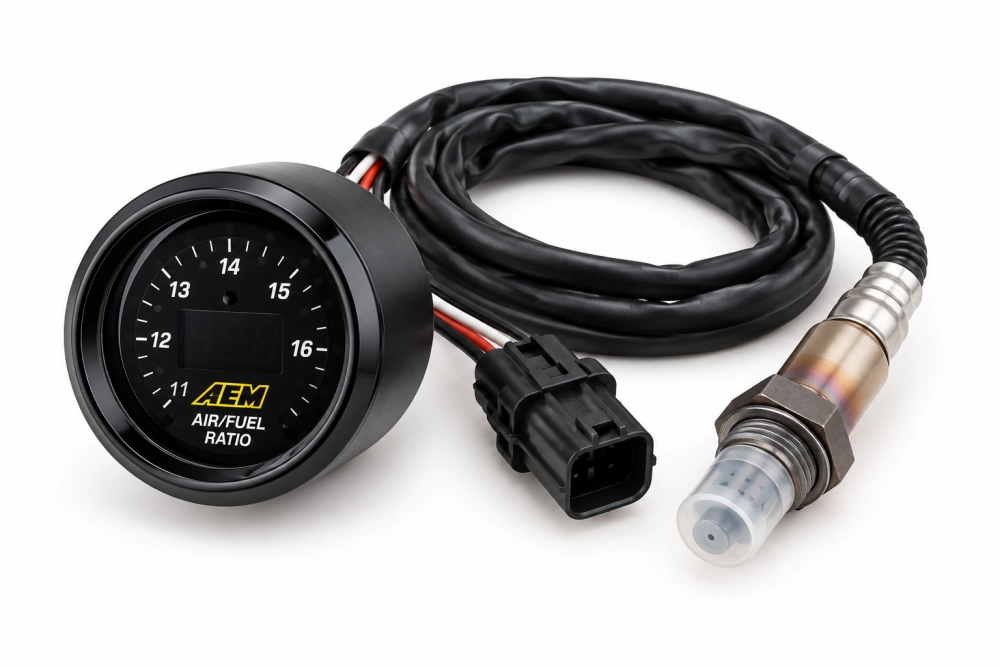 AEM wideband AFR gauge and oxygen sensor connector detail